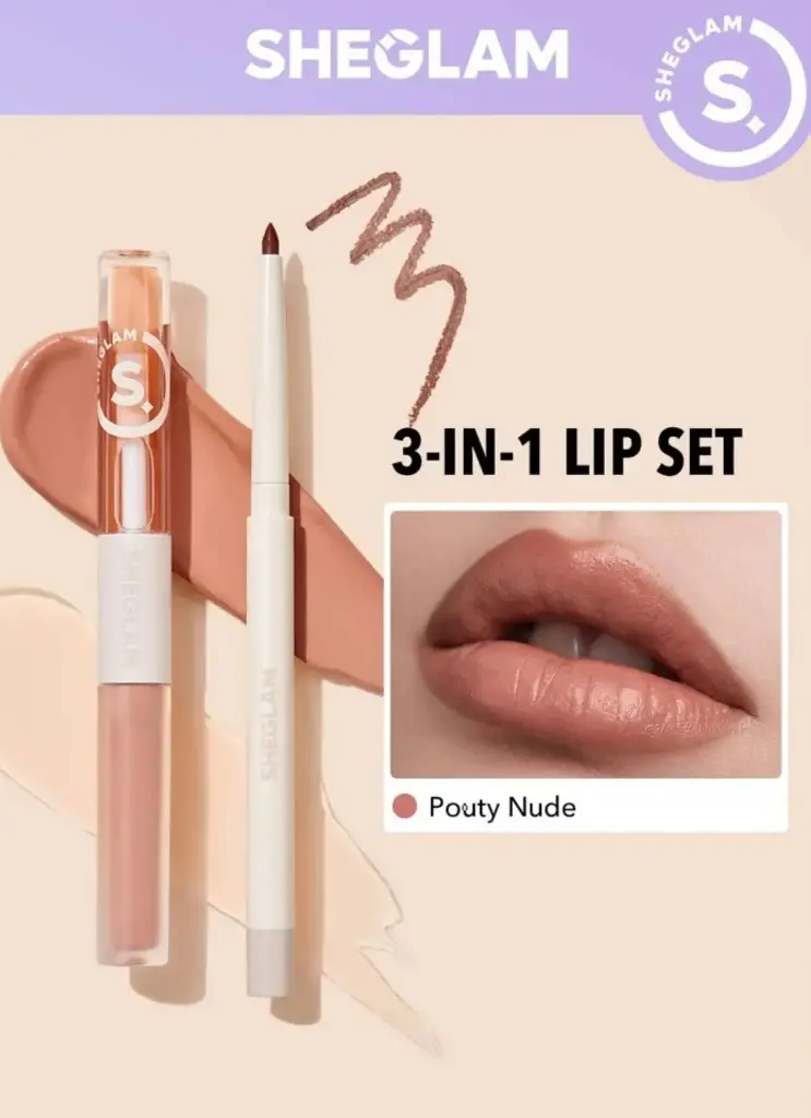 SHEGLAM 90'S GLAM LIP LINER&LIP DUE SET-POUTY NUDE